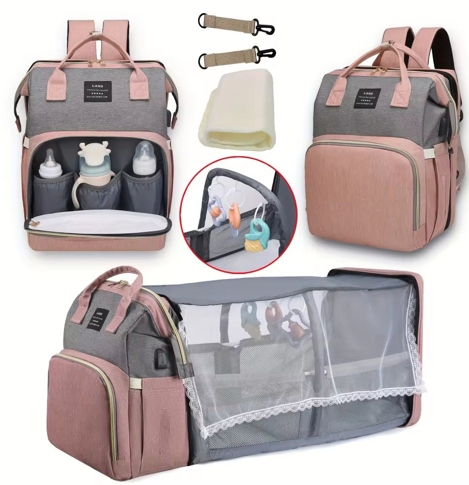 Mommy Bag Lightweight Portable Folding Crib Bed Large-Capacity Travel Maternity Bags Baby Backpack Female Mommy Outting Bag
